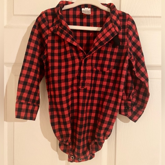 Christmas Boys plaid flannel  up onesie • Holiday onesie • Buffalo Plaid 18 mo - Picture 1 of 5